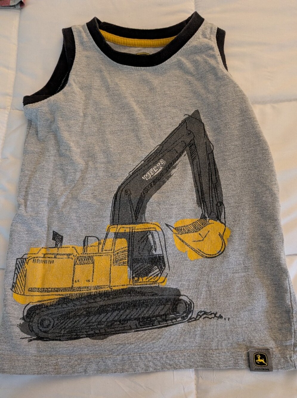 John Deere Grey Tank Top with Yellow Excavator Graphic